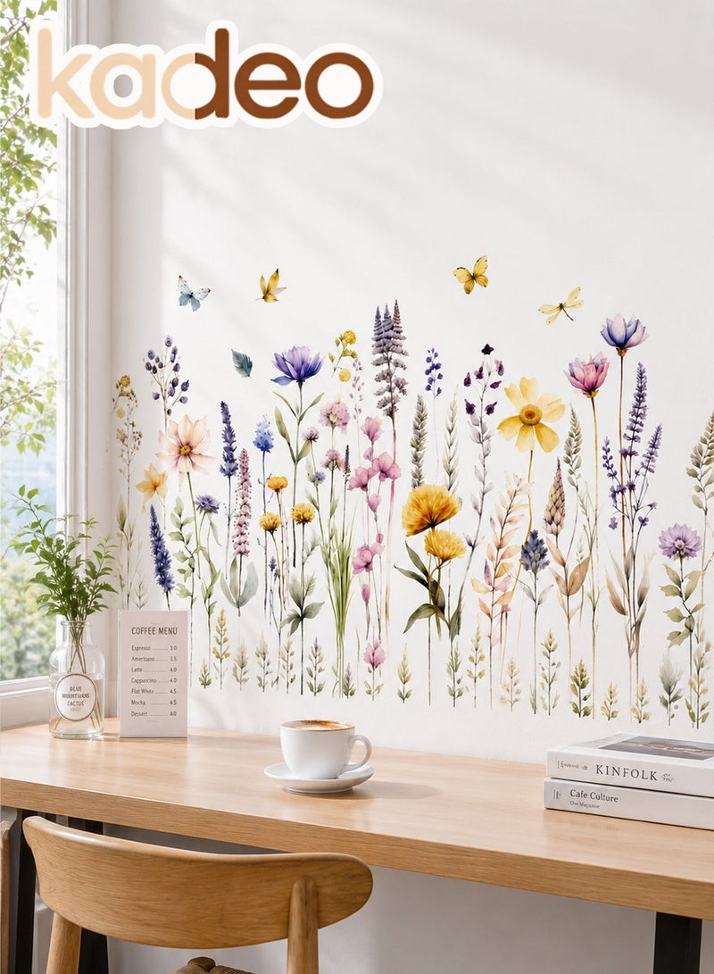 kadeo Floral Wall Stickers for Home Decor, Hand-Painted Flowers & Butterflies Wall Decals, Bedroom, Living Room, Nursery Decoration, Peel and Stick Removable Waterproof Wall Paper - Image 1