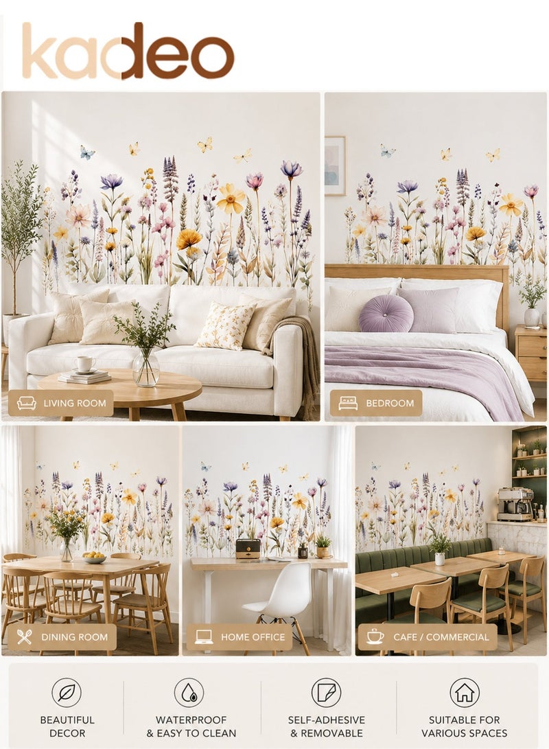 kadeo Floral Wall Stickers for Home Decor, Hand-Painted Flowers & Butterflies Wall Decals, Bedroom, Living Room, Nursery Decoration, Peel and Stick Removable Waterproof Wall Paper - Image 4