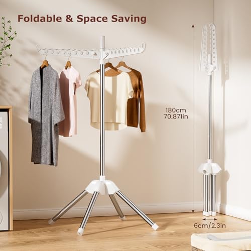 Abiglifty Rotatable and Foldable Clothes Drying Rack, Space Saving Free Standing Laundry Drying Rack for Indoor, Balcony, 1 Layer - Image 3