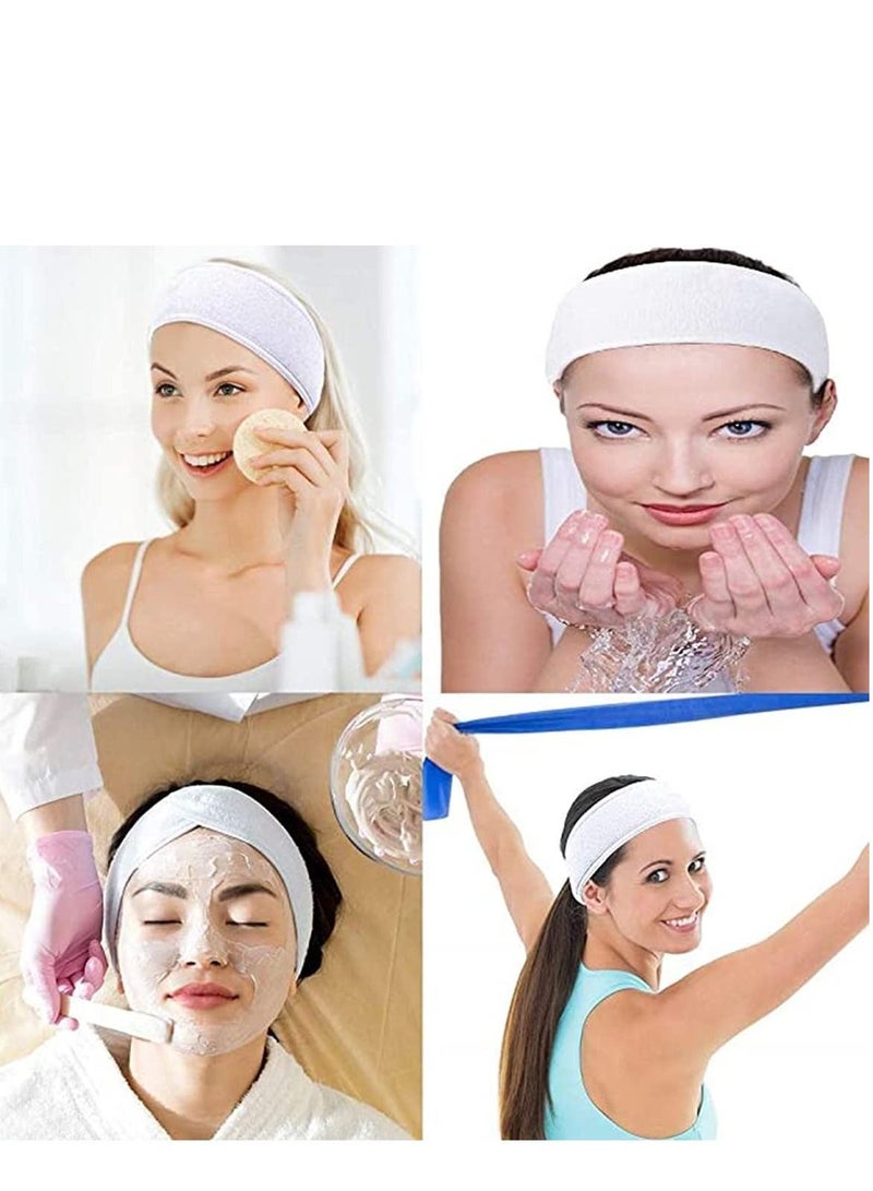 إسكدنيا KASTWAVE 2 Pack Shower Cap Lined Double Layer Elastic Band Waterproof for Long and Curly Hair Women + 2Pcs Spa Facial Headband Reusable Bathing Washing Face, Makeup - Image 2