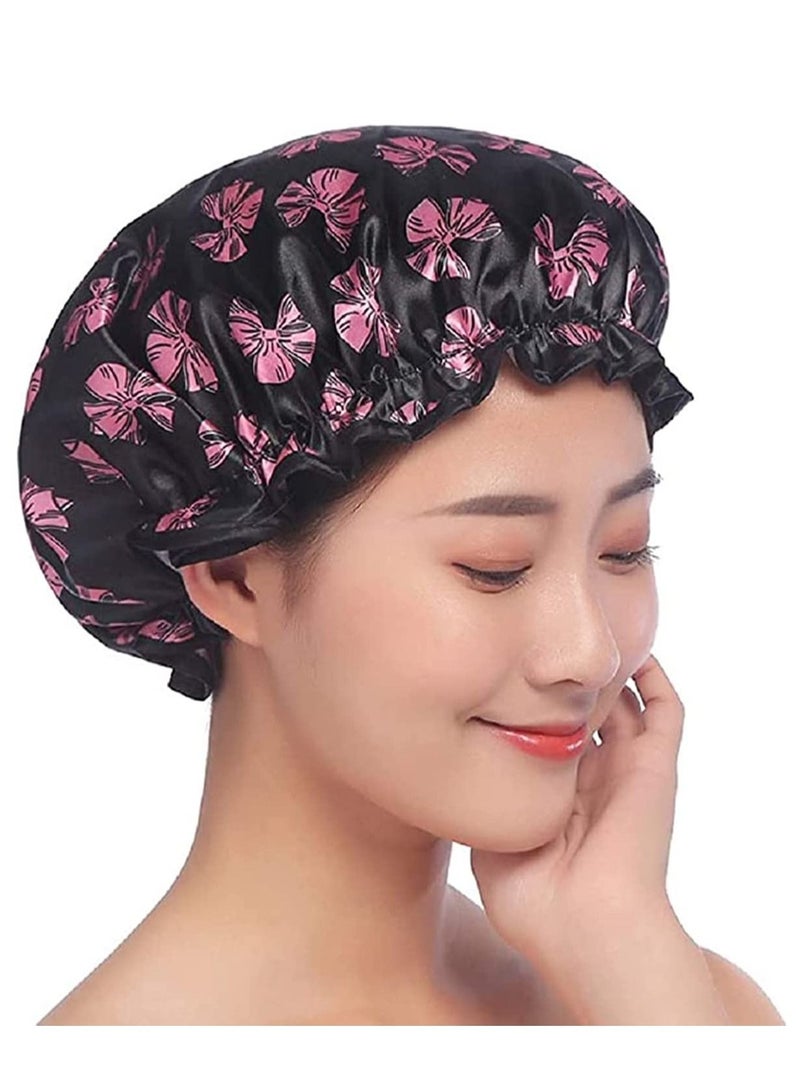 إسكدنيا KASTWAVE 2 Pack Shower Cap Lined Double Layer Elastic Band Waterproof for Long and Curly Hair Women + 2Pcs Spa Facial Headband Reusable Bathing Washing Face, Makeup - Image 4