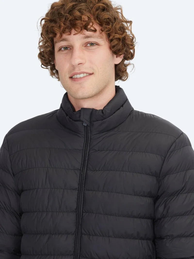 Kip Black Regular Fit Turtleneck Casual Weaving Coat