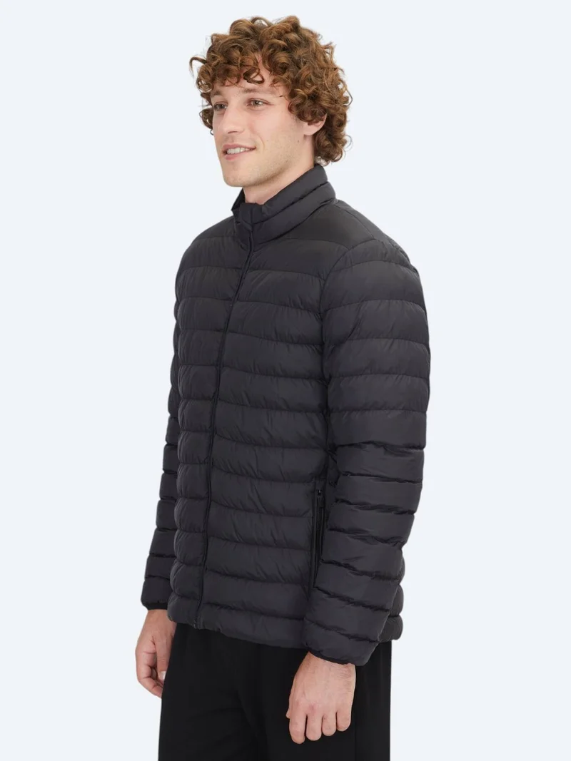 Kip Black Regular Fit Turtleneck Casual Weaving Coat