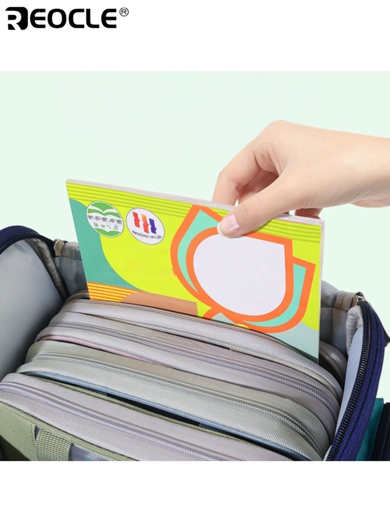 REOCLE Nylon Transparent File Folder with 3-Layer Division and Shoulder Strap Portable Document Organizer with Multi Pocket Design for Student School Tutoring Use - Image 3