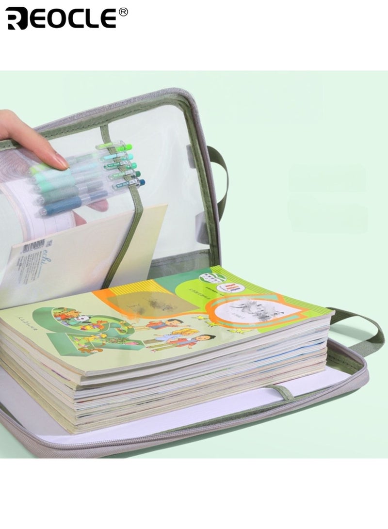 REOCLE Nylon Transparent File Folder with 3-Layer Division and Shoulder Strap Portable Document Organizer with Multi Pocket Design for Student School Tutoring Use - Image 2