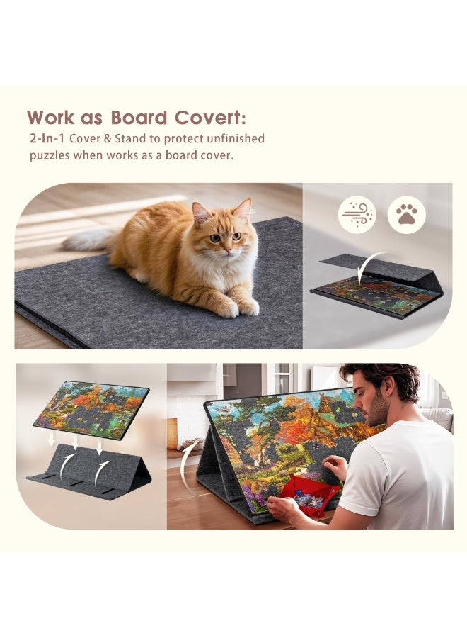WALALLA 1000 Pieces Portable Jigsaw Puzzle Board with 6 Colored Sorting Trays, Tilting Puzzle Board with 2-in-1 Stand & Cover, Lightweight Felt Jigsaw Table with Angle Adjustments - Image 3