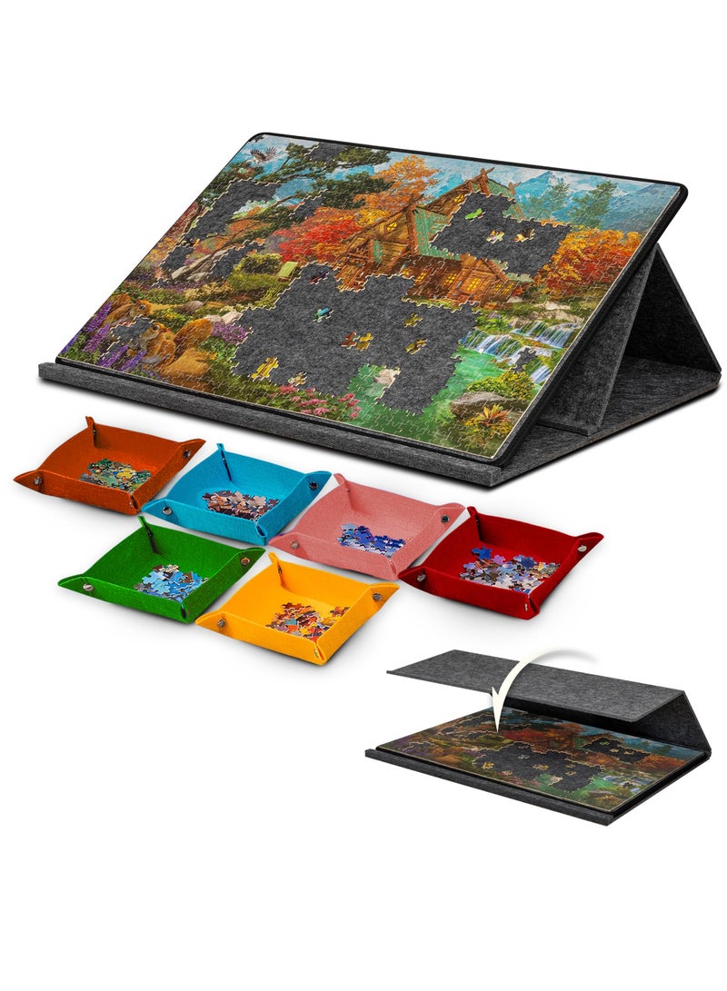 WALALLA 1000 Pieces Portable Jigsaw Puzzle Board with 6 Colored Sorting Trays, Tilting Puzzle Board with 2-in-1 Stand & Cover, Lightweight Felt Jigsaw Table with Angle Adjustments - Image 1