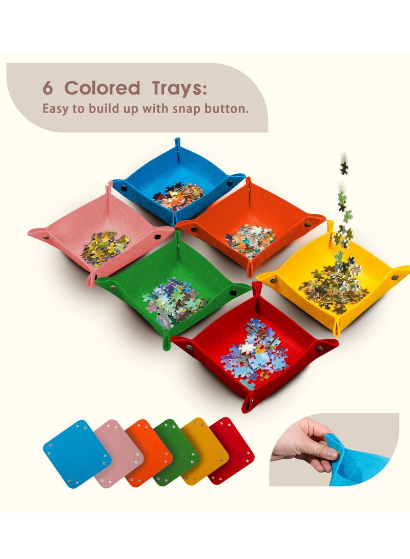 WALALLA 1000 Pieces Portable Jigsaw Puzzle Board with 6 Colored Sorting Trays, Tilting Puzzle Board with 2-in-1 Stand & Cover, Lightweight Felt Jigsaw Table with Angle Adjustments - Image 4