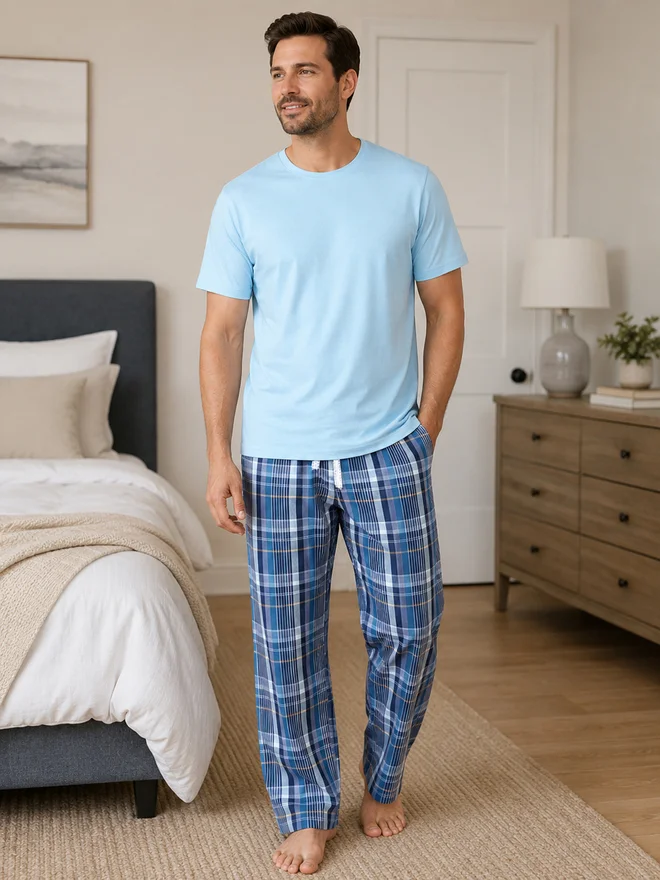 Victor And Jane victor and jane Men Solid Cotton T-Shirt and Checked Pyjama Set