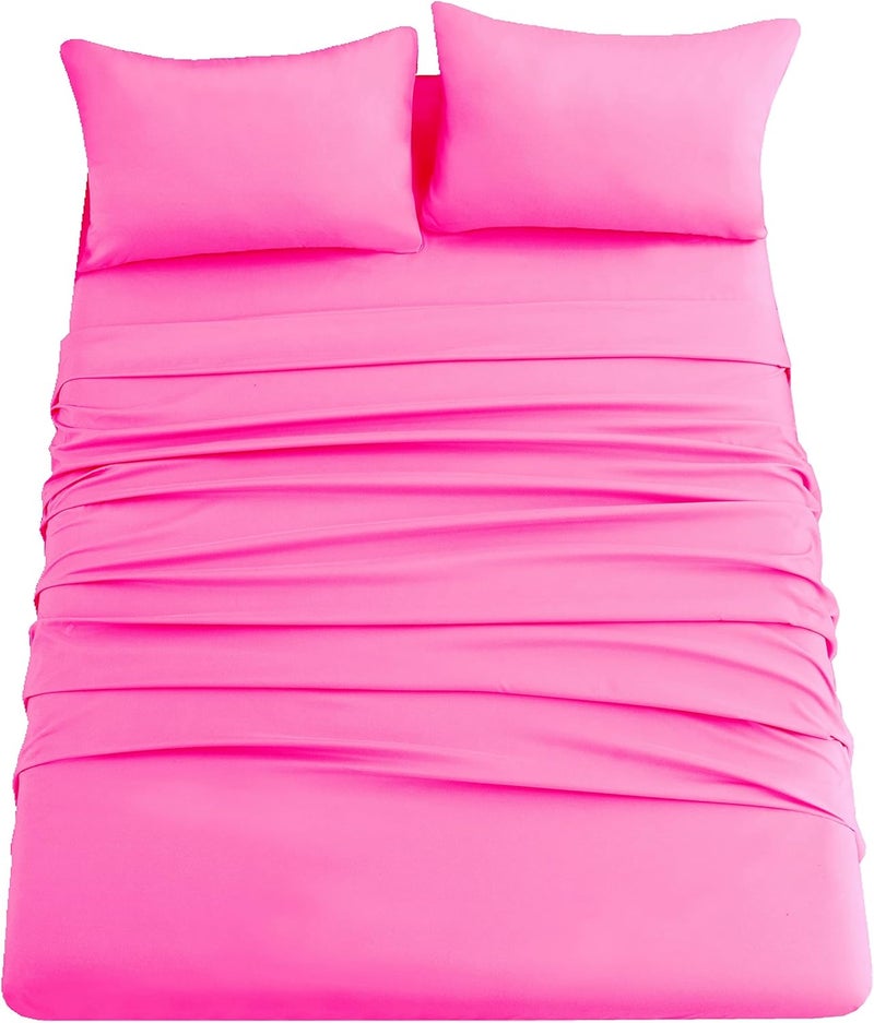 Ghooss King Size Bed Sheets Set 4 Pieces Ultra Soft, Brushed, Fade Resistant 1800 Series Microfiber Hotel Luxury Bedding Sheets - 14" Deep Pocket Sheets & Pillowcases, Easy Care - Hot Pink, King - Image 1