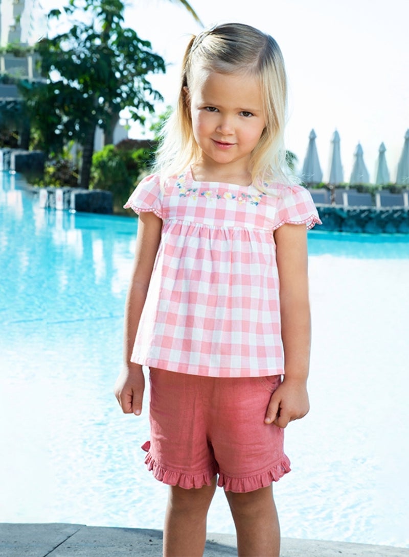 Dave & Bella Cotton Embroidered Gingam Top & Frill Shorts Set - Image 2