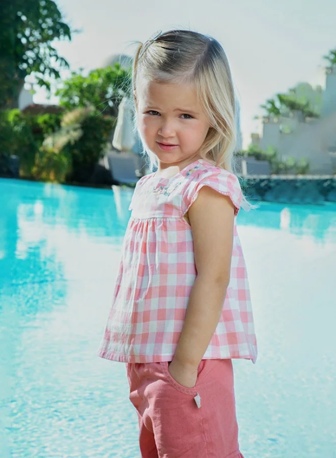 Dave & Bella Cotton Embroidered Gingam Top & Frill Shorts Set