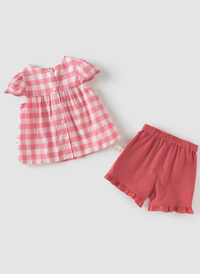 Dave & Bella Cotton Embroidered Gingam Top & Frill Shorts Set - Image 4