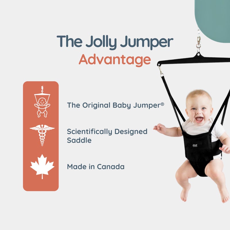 Jolly Jumper جولي جامبر الأيقوني (سفاري رمادي)، قافز بابي للأطفال، مقعد تمرين داخلي، ارتفاع قابل للتعديل، للأطفال حتى 28 رطلاً، أسود، لا حاجة لقاعدة - Image 3