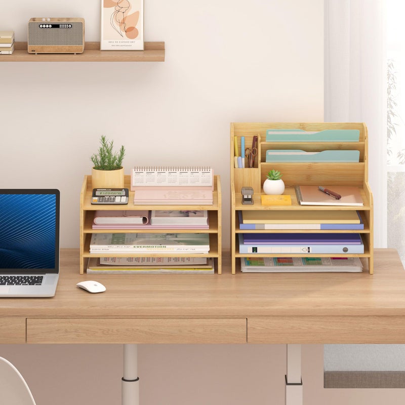 Wisuce Essentials Bamboo Desk Organizer Mail Holder Countertop Letter Tray File Organizer for Desk Letter Sorter Paper File Storage for School Home Office Supplies - Image 4