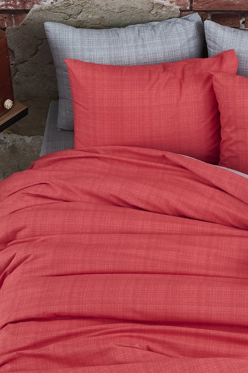 cottonevs Evtekstil Cotton Double Pomegranate Flower Red Gray Double-Sided Duvet Cover Set