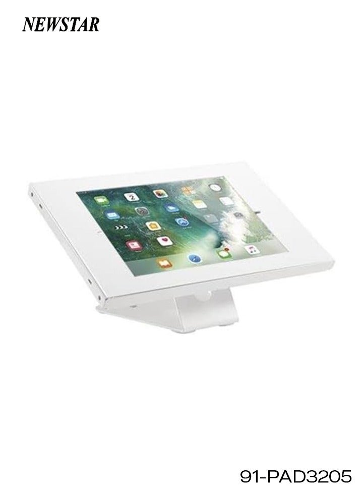 Newstar Countertop/Wall Mount Tablet Kiosk Stand for 9.7”–10.5” iPad, iPad Air, iPad Pro, and 10.1” Samsung Galaxy Tab A (2019) | Lockable Steel Enclosure | Rotatable | Cable Management | White - Image 3