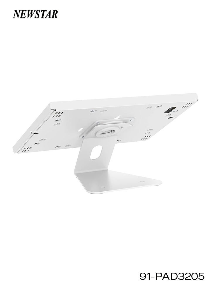 Newstar Countertop/Wall Mount Tablet Kiosk Stand for 9.7”–10.5” iPad, iPad Air, iPad Pro, and 10.1” Samsung Galaxy Tab A (2019) | Lockable Steel Enclosure | Rotatable | Cable Management | White - Image 2