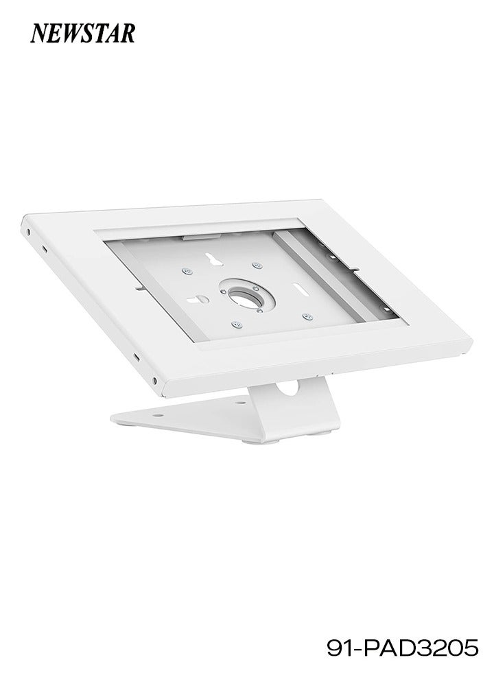 Newstar Countertop/Wall Mount Tablet Kiosk Stand for 9.7”–10.5” iPad, iPad Air, iPad Pro, and 10.1” Samsung Galaxy Tab A (2019) | Lockable Steel Enclosure | Rotatable | Cable Management | White - Image 1