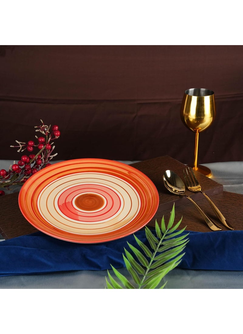 Caffeine Caffeine Ceramic Handmade Stoneware Orange Beige Dinner Plates10 inch Single Plate Ceramic Plates for Dinner (Microwave & Dishwasher Safe)  - Image 1