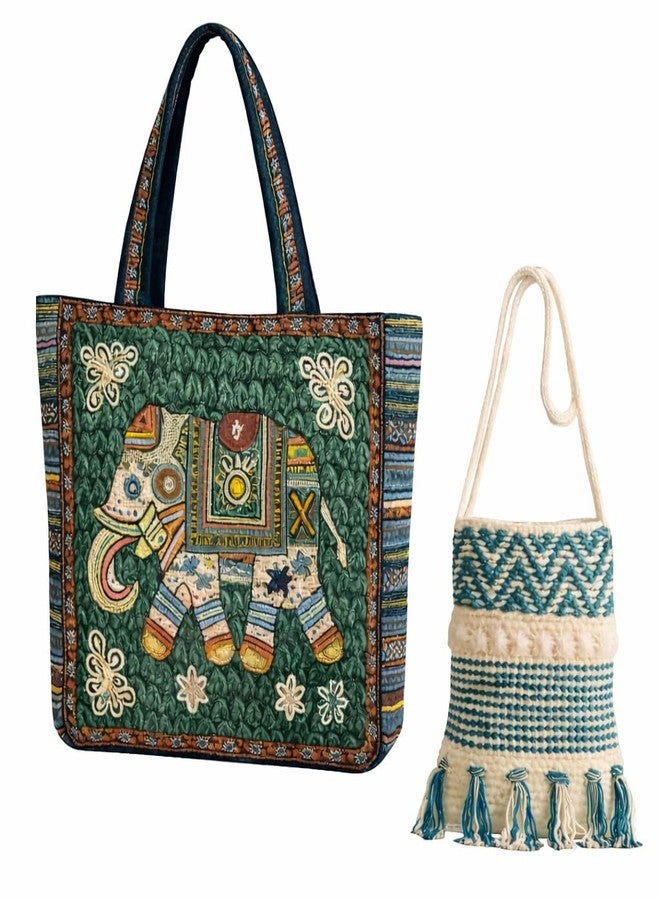 CULT FACTORY Fancy Ethnic Handbag Combo for Women Woven Hand Bags Women for Office Use Combo (Green) - Image 1