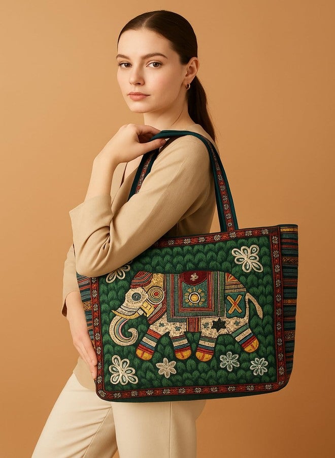 CULT FACTORY Fancy Ethnic Handbag Combo for Women Woven Hand Bags Women for Office Use Combo (Green) - Image 4