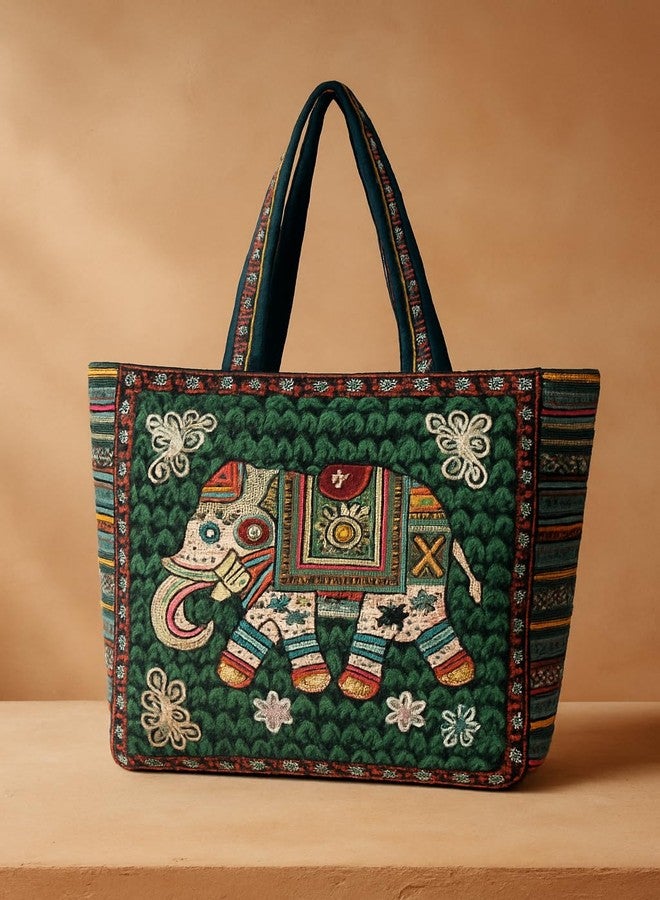 CULT FACTORY Fancy Ethnic Handbag Combo for Women Woven Hand Bags Women for Office Use Combo (Green) - Image 2