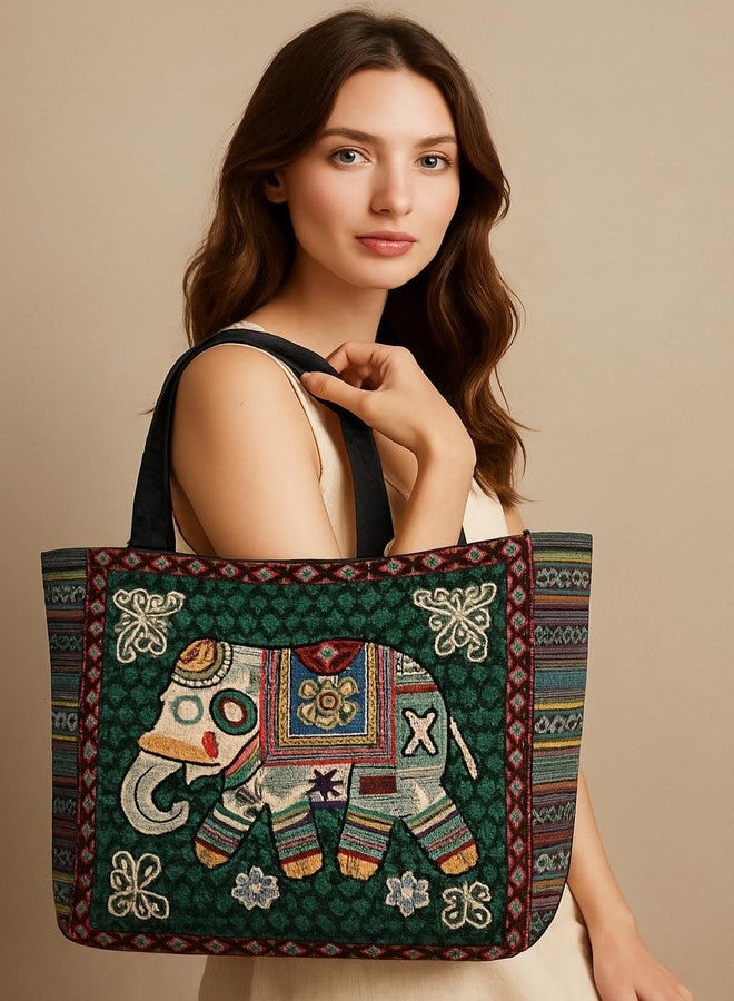 CULT FACTORY Fancy Ethnic Handbag Combo for Women Woven Hand Bags Women for Office Use Combo (Green) - Image 3