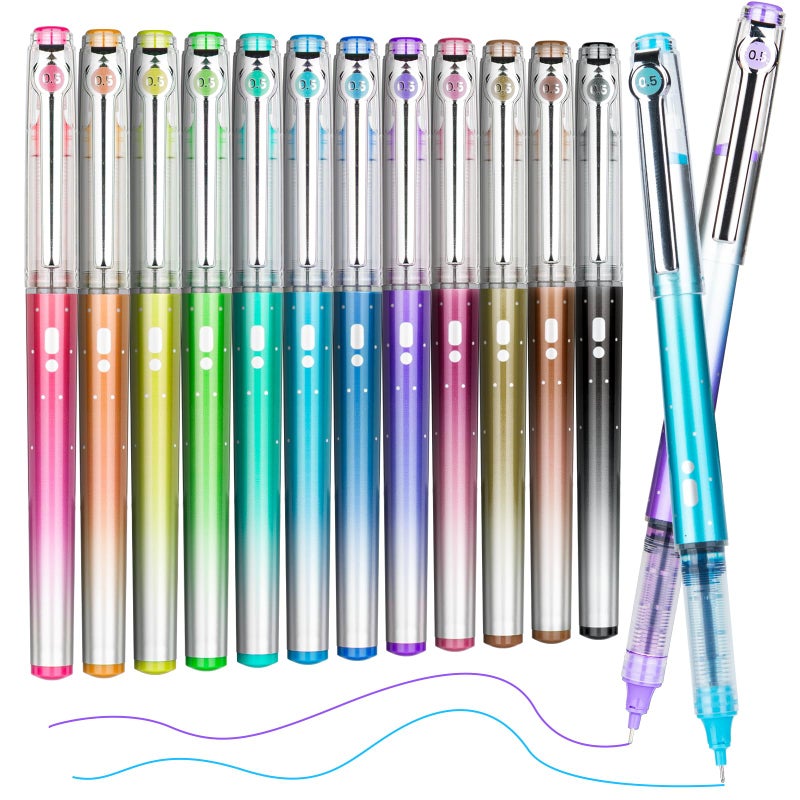 APOGO 12 Colors No Bleed Liquid Ink Pens For Journaling, 0.5mm Fine Point Bible Pens, Quick-Dry and Dispense Ink evenly, Smooth Writing Gel Pens for Bullet Journal and Taking Notes - Image 1