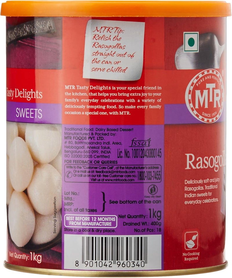 MTR Rasogolla Tin - 1 Kg - Image 4