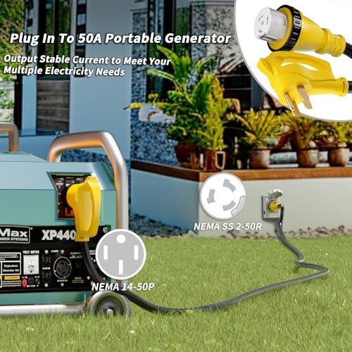 PlugSaf 50 Amp Generator Cord, 25FT 50 Amp RV Extension Cord with Twist Lock, Generator Cable 50A 4 Prong Yellow, NEMA 14-50P/SS2-50R Heavy Duty STW Wire for RV Camper & House - Image 2