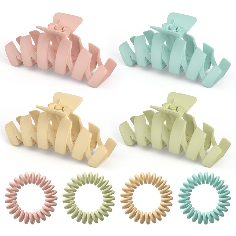 Maykawe Matte Hair Clips 4Pcs Assorted Colors Light Green Light Blue Light Khaki Dark Pink - 4Pcs Scrunchies Green Blue Cream Coffee Pink for Daily Hairstyling - Image 1