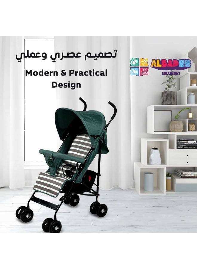 البدر عربة أطفال البدر متوسطة الحجم بمظلة قابلة للتعديل، تصميم خفيف قابل للطي مع مقعد مبطن وحزام أمان، عجلات مزدوجة مع فرامل خلفية، مقابض مريحة، سلة تخزين كبيرة، عربة عملية للسفر والاستخدام اليومي متوفرة بألوان - Image 5