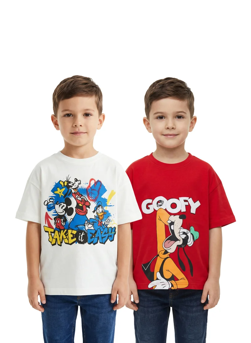 Disney Disney Toddler Boys Graphic T-Shirt Pack of 2 | Mickey Mouse, Donald Duck & Goofy Character Print Tees | Soft Cotton Short Sleeve Casual T-Shirts for Toddlers