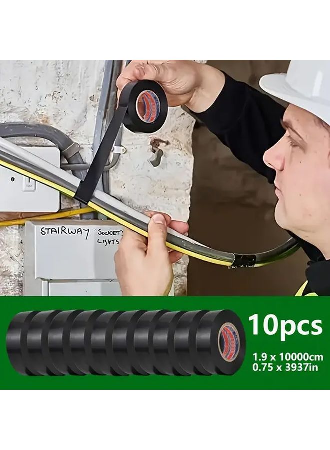 شريط كهربائي أسود من البولي فينيل كلوريد 10 قطع قوي اللاصق مقاوم للحرارة ومقاوم للماء - Image 3