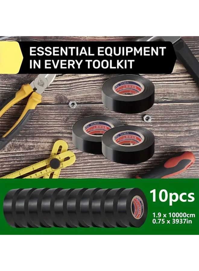 شريط كهربائي أسود من البولي فينيل كلوريد 10 قطع قوي اللاصق مقاوم للحرارة ومقاوم للماء - Image 5