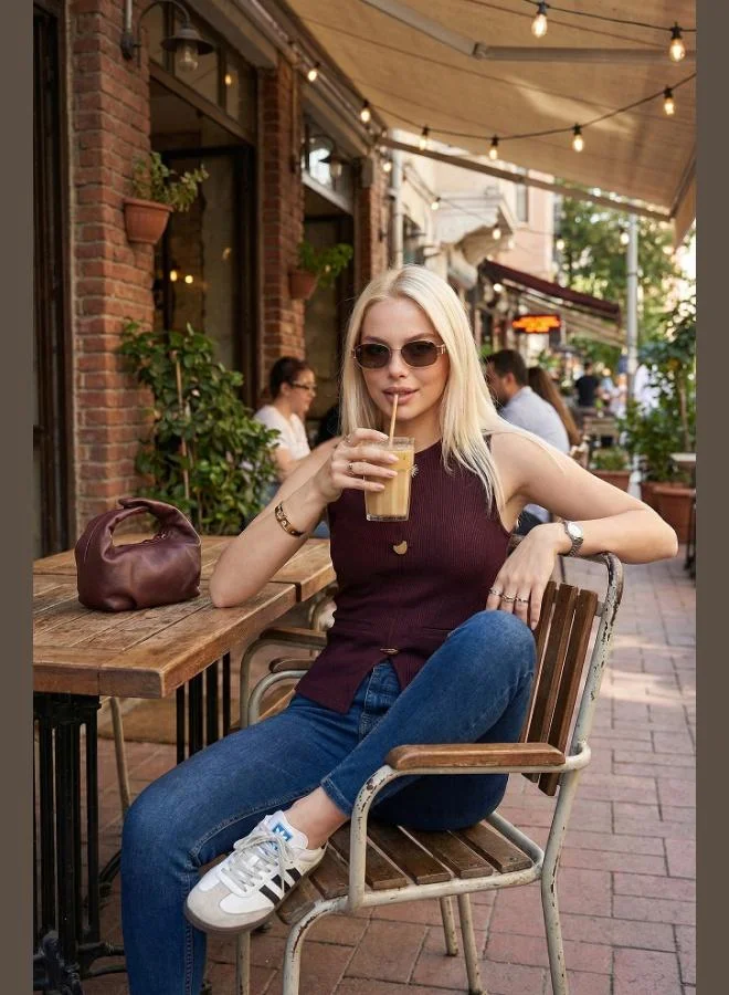 ليلا Lela Fitted Crew Neck Blouse with Accessory Details Women's Blouse 5866475