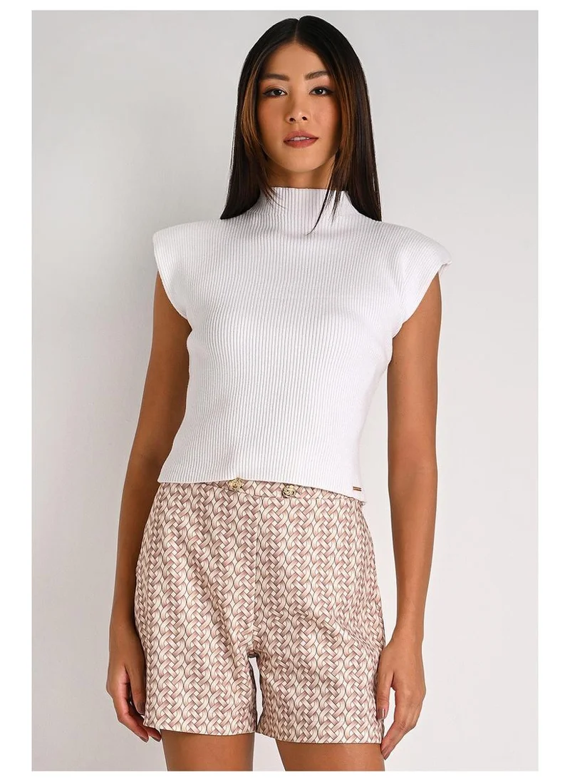 White Shoulder Pad Knit Blouse