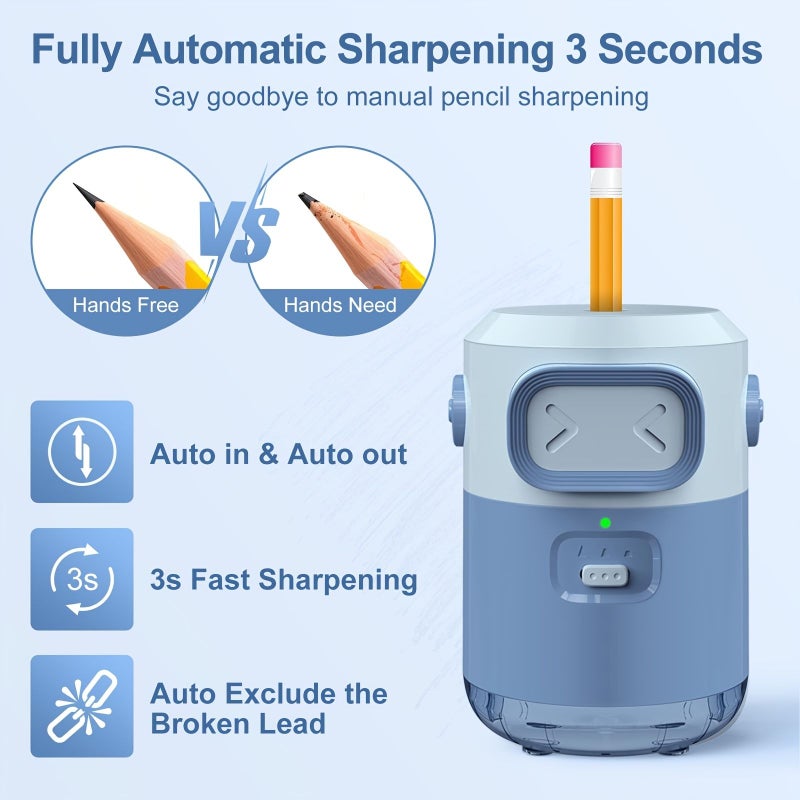 Pink Fully Automatic Pencil Sharpener With Auto Feeding And Retracting For 6-8Mm Pencils And Built-In 2000Mah Rechargeable Battery - Image 4