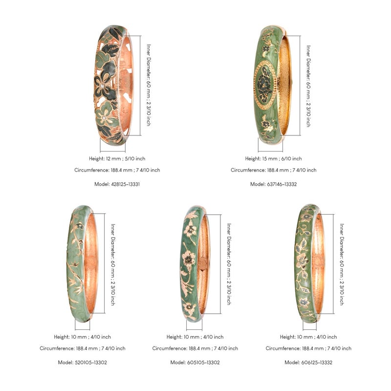 UJOY Bangles 5 Pcs Enamel Jewelry Set Rose Flower Engraved Cloisonne Bracelets Pack in a Box 5PCS Green - Image 3