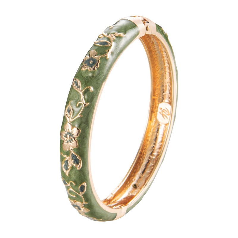 UJOY Bangles 5 Pcs Enamel Jewelry Set Rose Flower Engraved Cloisonne Bracelets Pack in a Box 5PCS Green - Image 2