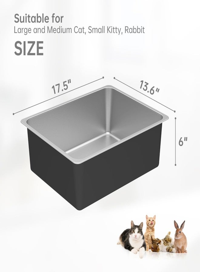 Ohtomber Stainless Steel Litter Box - High Sided Metal Cat Litter Box Pan, Never Absorbs Smell, Easy to Clean Non Stick Cat Litterbox Tray Toilet Pet Supplies for Indoor Kitty, Kitten, Rabbit, Puppy - Image 2