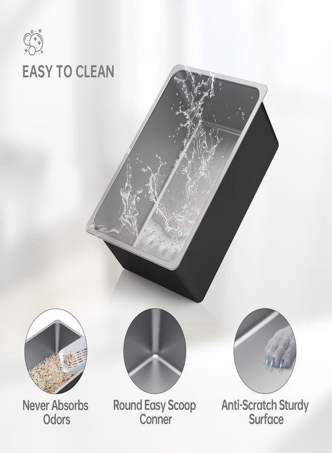Ohtomber Stainless Steel Litter Box - High Sided Metal Cat Litter Box Pan, Never Absorbs Smell, Easy to Clean Non Stick Cat Litterbox Tray Toilet Pet Supplies for Indoor Kitty, Kitten, Rabbit, Puppy - Image 4
