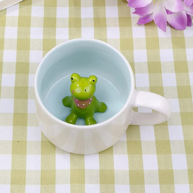 LOZACHE 3D Animal Cute Frog Coffee Mug 12oz Funny Cartoon Handmade Figurine Milk Tea Cup Frog Gifts for Friends Kids Girls Wife Grandma Auntie Birthday Present Frog