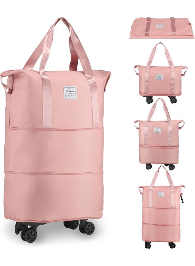 DUNISO Expandable Foldable Luggage Bag, Large Capacity Wet And Dry Duffel Bag With Detachable Universal Wheels, Double Layer Expandable Duffel Bag, Lightweight Suitcases (Pink) - Image 1