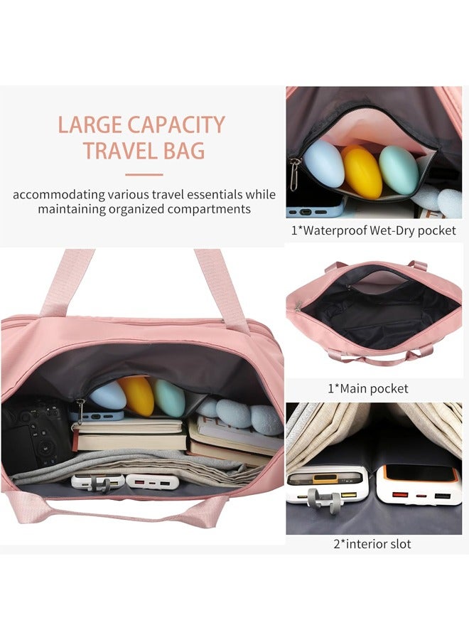 DUNISO Expandable Foldable Luggage Bag, Large Capacity Wet And Dry Duffel Bag With Detachable Universal Wheels, Double Layer Expandable Duffel Bag, Lightweight Suitcases (Pink) - Image 3