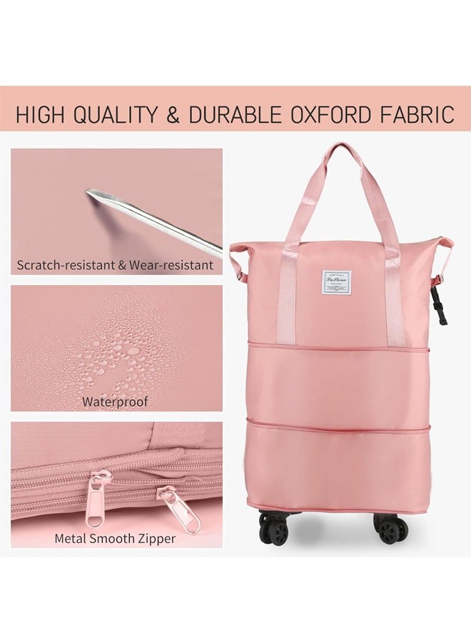 DUNISO Expandable Foldable Luggage Bag, Large Capacity Wet And Dry Duffel Bag With Detachable Universal Wheels, Double Layer Expandable Duffel Bag, Lightweight Suitcases (Pink) - Image 4
