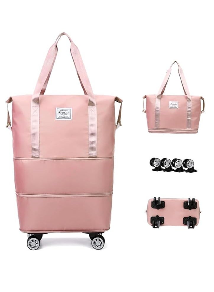 DUNISO حقيبة سفر بعجلات عالمية قابلة للفصل، حقيبة دوفل بسعة كبيرة مخصصة للسوائل الجافة والرطبة مزودة بعجلات، حقيبة دوفل مزدوجة الطبقات قابلة للتوسع مزودة بعجلات (وردية) - Image 1