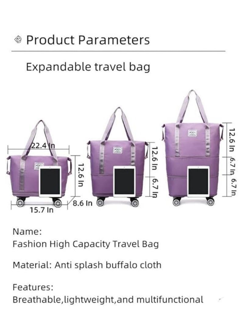 DUNISO حقيبة سفر بعجلات عالمية قابلة للفصل، حقيبة دوفل بسعة كبيرة مخصصة للسوائل الجافة والرطبة مزودة بعجلات، حقيبة دوفل مزدوجة الطبقات قابلة للتوسع مزودة بعجلات (وردية) - Image 2
