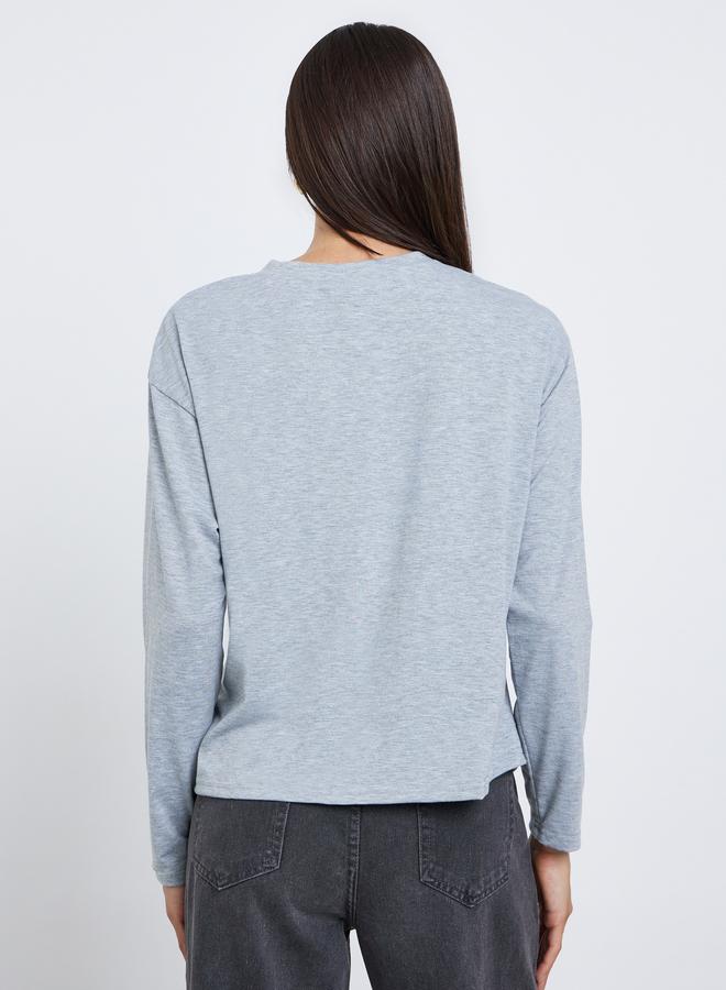 Styli Grey Slogan Print Knot Detail T-Shirt - Image 4